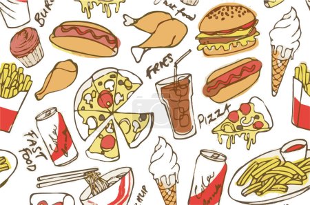 Illustration for Vector illustration of junk  food pattern. - Royalty Free Image