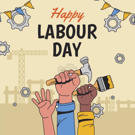 Illustration for Labor day poster with tools vector illustration graphic design - Royalty Free Image
