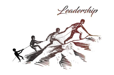 Ilustración de Concepto de liderazgo. hombres de negocios subiendo la montaña - Imagen libre de derechos