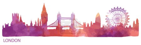 Téléchargez les illustrations : London skyline en aquarelle violette - en licence libre de droit