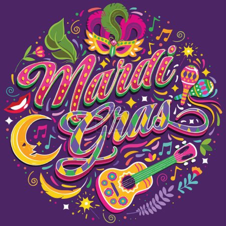 Illustration for Mardi gras quote with hand drawn lettering and lettering - Royalty Free Image