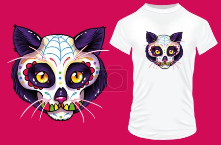 Illustration for Mexican cat T-shirt design - Royalty Free Image