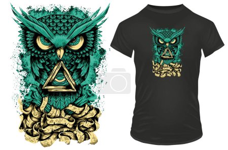 Illustration for Illuminati Owl t-shirt design - Royalty Free Image