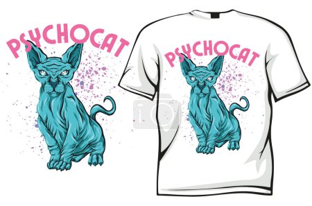 Téléchargez les illustrations : Psychocat  t-shirt design. vector illustration. - en licence libre de droit