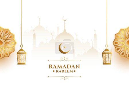 Téléchargez les illustrations : Ramadan fond kareem avec des lanternes dorées et lune d'or - en licence libre de droit