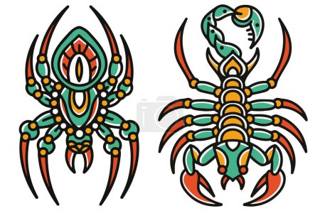 Ilustración de Escorpio, araña. símbolos, vector - Imagen libre de derechos