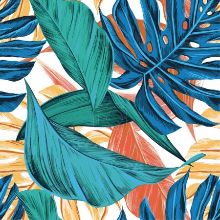 Ilustración de Patrón tropical sin costuras con hojas de palma - Imagen libre de derechos