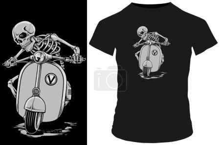 Illustration for Vector hand drawn t - shirt design skeleton on scooter - Royalty Free Image