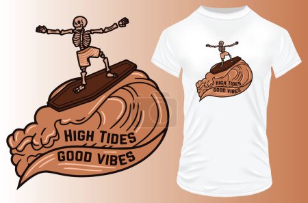 Téléchargez les illustrations : T-shirt imprimé avec squelette de surf - en licence libre de droit