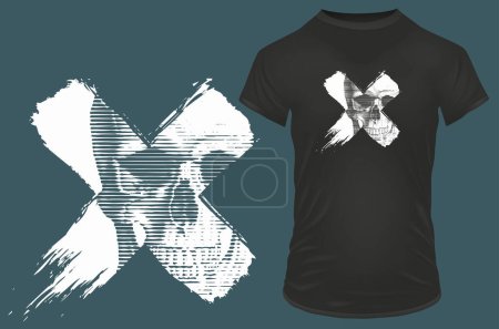 Téléchargez les illustrations : T - design imprimé chemise avec croix du crâne - en licence libre de droit