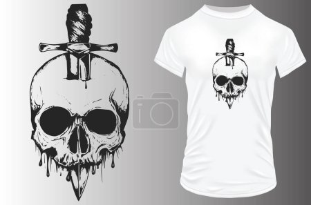 Illustration for Skull  with  knife  t - shirt design vector - Royalty Free Image