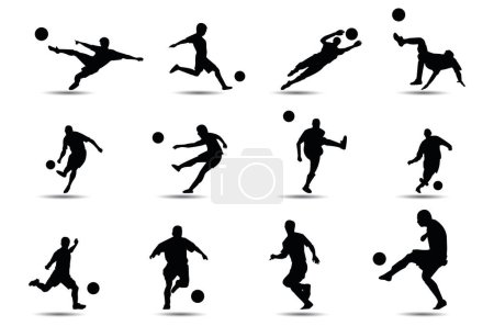 Téléchargez les illustrations : Joueurs de football silhouettes ensemble vecteur - en licence libre de droit