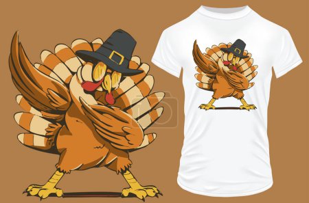 Illustration for Vector thanksgiving turkey cartoon character illustration.  T-shirt design - Royalty Free Image