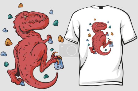 Téléchargez les illustrations : T-shirt avec illustration de conception d'escalade dinosaure - en licence libre de droit