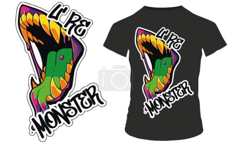 Illustration for T shirt design template with cartoon monster - Royalty Free Image