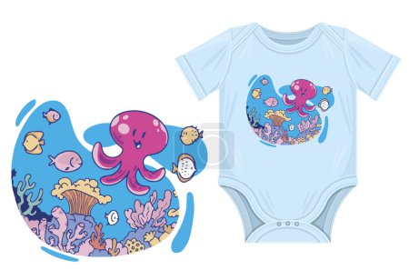 Illustration for Cute cartoon baby  clothes, under water theme - Royalty Free Image