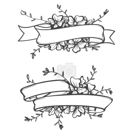 Illustration for Vector illustration of vintage ribbons with flowers - Royalty Free Image