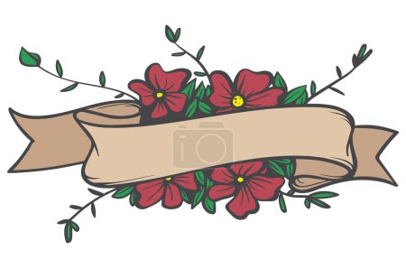 Illustration for Vector illustration of vintage ribbon with flowers - Royalty Free Image