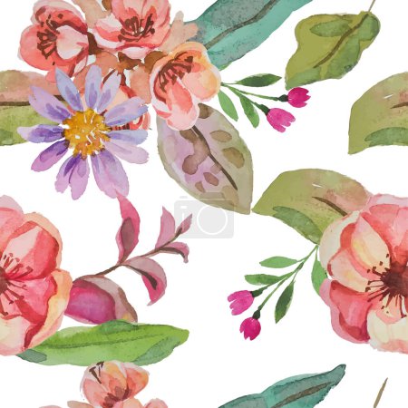 Illustration for Flowers pattern in a watercolor style. - Royalty Free Image