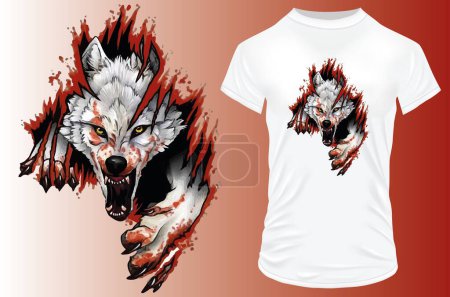 Illustration for T - shirt print, wild wolf, design for printing - Royalty Free Image