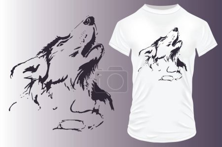 Téléchargez les illustrations : Conception de chemise de loup. illustration vectorielle d'un t-shirt. - en licence libre de droit