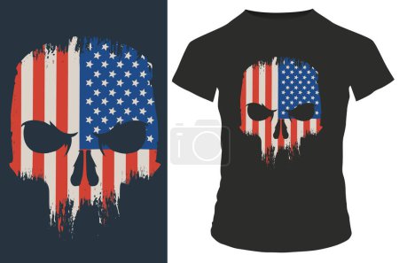 Ilustración de T-shirt design with skull and flag of the usa. - Imagen libre de derechos
