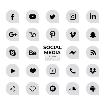 Ilustración de Conjunto de iconos de medios de comunicación y redes sociales - Imagen libre de derechos