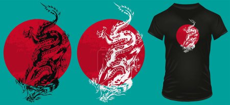 Illustration for Dragon, t - shirt design, vector - Royalty Free Image