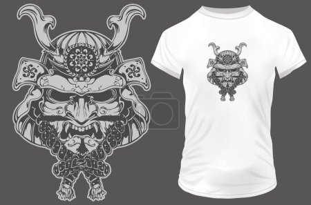 Illustration for Oni mask sil t-shirt design - Royalty Free Image