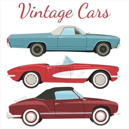 Téléchargez les illustrations : Vintage cars vector illustration - en licence libre de droit