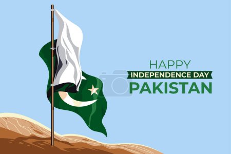 Ilustración de 14th August. Jashn-e-azadi. Happy independence day Pakistan. Waving flag. Vector illustration. - Imagen libre de derechos