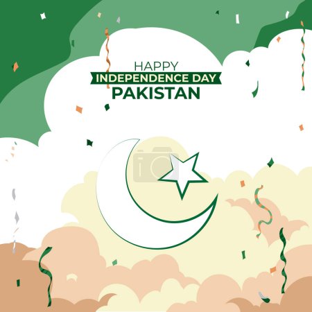 Ilustración de 14th August. Jashn-e-azadi. Happy independence day Pakistan. Moon and star, Pakistan flag symbols. Vector illustration. - Imagen libre de derechos