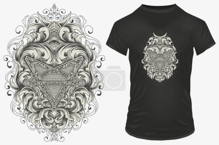 Illustration for Silhouette of a Baphomet ethnic star sign. Vector illustration for t-shirt, hoodie, website, print, application, logo, clip art, poster and print on demand merchandise. - Royalty Free Image