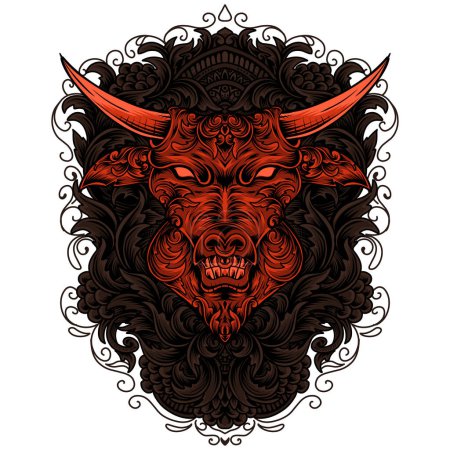 Ilustración de Baphomet devil skull in red sketch. Vector illustration for t-shirt, hoodie, website, print, application, logo, clip art, poster and print on demand merchandise. - Imagen libre de derechos
