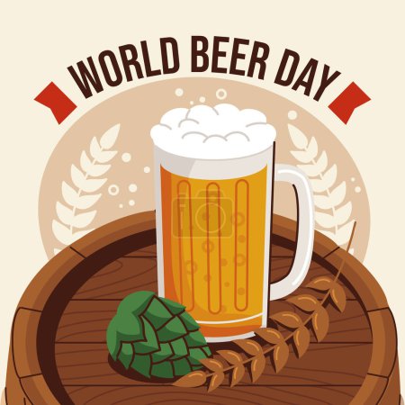 Illustration for Retro graphic of International beer day celebration illustration vintage design with mug. Vector. - Royalty Free Image