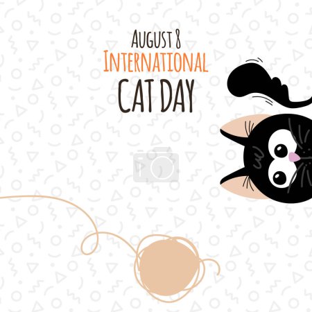Illustration for Happy International Cat Day, 8th August. Adopt me. Greeting or invitation card vector design. Cute cat in vintage cartoon style. Vector illustration. - Royalty Free Image