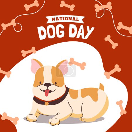 Téléchargez les illustrations : Happy International Dog Day, 26th August. Greeting card vector design. Cute dog in vintage cartoon style. Vector illustration. - en licence libre de droit