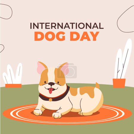 Illustration for Happy International Dog Day, 26th August. Greeting card vector design. Cute dog in vintage cartoon style. Vector illustration. - Royalty Free Image