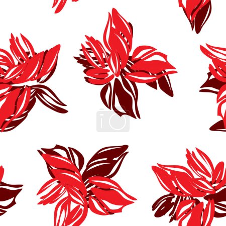 Illustration for Seamless classic premium pattern in red maroon with hand drawn watercolor flowers with brush strokes. Luxury botanical watercolor illustration and background - Royalty Free Image