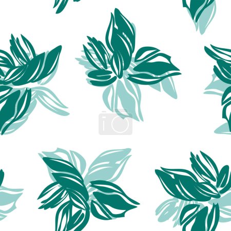 Illustration for Seamless classic premium pattern in teal green color with hand drawn watercolor flowers with brush strokes. Luxury botanical watercolor illustration and background - Royalty Free Image