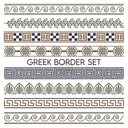 Greek vintage border set design element. Geometric vintage fashion pattern. Vector Illustration. Trendy doodle style brushes. Collection of decorative seamless ornamental border.