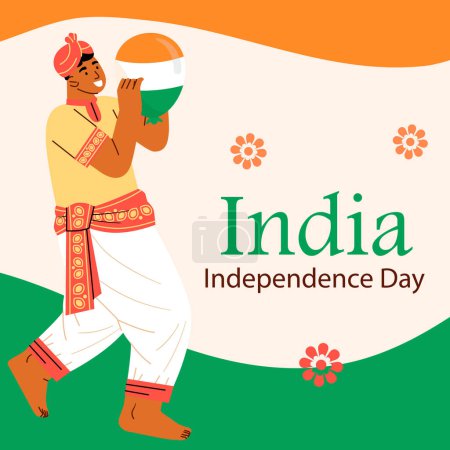 Illustration for Happy independence day India Vector Template Design. 15th August background. Man with a balloon Indian flag. Vector illustration design. - Royalty Free Image