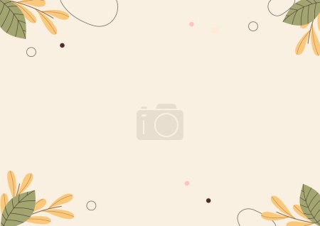 Illustration for Floral border frame card template. Leaves nd dots on a light background. Vector illustration design for banner, poster, brochure, album cover and wedding invitation card. - Royalty Free Image