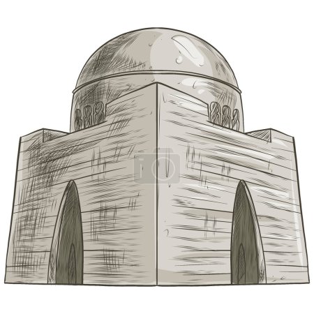 Illustration for Mazar E Quaid, Jinnah Mausoleum, National Mausoleum, Monument of Karachi Pakistan. Tomb of Muhammad Ali Jinnah. Landmark of Pakistan in pencil sketch art style. Vector illustration. - Royalty Free Image
