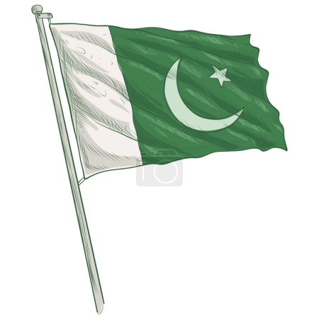 Ilustración de Esbozado ondeando la bandera de Pakistán. Ilustración vectorial. - Imagen libre de derechos