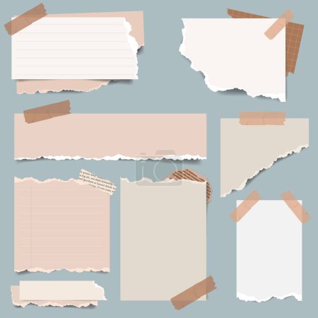 Illustration for Vintage paper sticky notes, memo messages, notepads and torn paper sheets. Blank notepaper of meeting reminder, to do list and office notice or information board with appointment notes. - Royalty Free Image