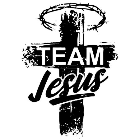 Illustration for Team Jesus typography on ornated cross. Vector illustration for t-shirt, hoodie, website, print, application, logo, clip art, poster and print on demand merchandise. - Royalty Free Image