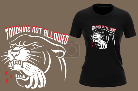 Ilustración de Silhouette of a tiger with a broken hand in the mouth with quote touching not allowed. Say no to sexual assault. Vector illustration for t-shirt, website, print, poster and print on demand merchandise. - Imagen libre de derechos