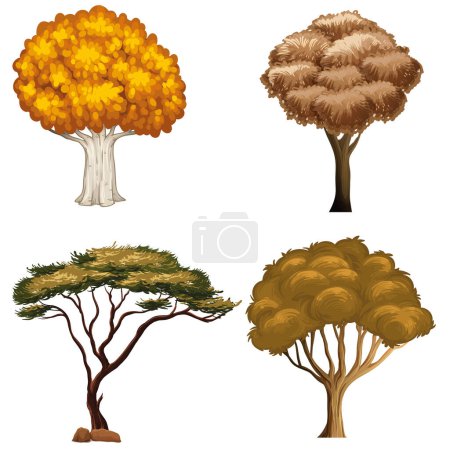 Illustration for Diversity of autumn trees set on white background - Royalty Free Image