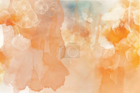 Illustration for Orange watercolor abstract art background. Wet wash splash invitation card template. Vector illustration. Stain artistic hand-painted design for banner, poster, card, cover, brochure. - Royalty Free Image